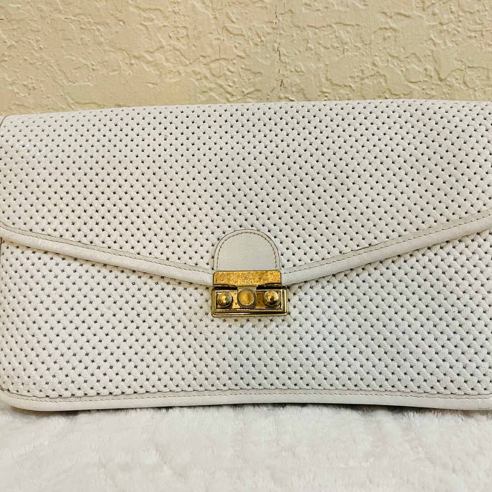 Cute Etra 60's Vintage White Leather Envelope Clutch / Crossbody Bag Handbag - Picture 2 of 12